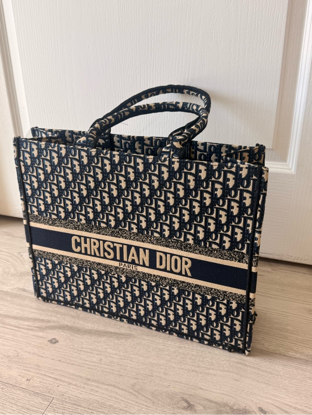CHRISTIAN DIOR Navy & Beige Signature Book Tote
